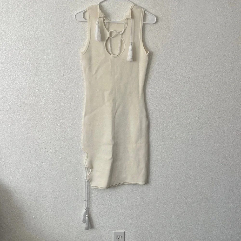 Jonathan Simkhai women’s white cream lace-up pique knit bodycon dress size small - Picture 6 of 6